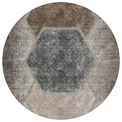 Chocolate And Taupe Geometric Washable Indoor Outdoor Area Rug