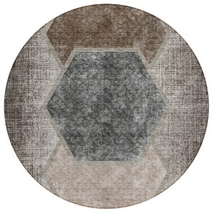 Chocolate And Taupe Geometric Washable Indoor Outdoor Area Rug - 1 of 4