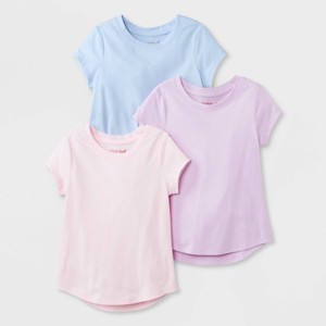 Toddler Girls' 3pk Solid Short Sleeve T-Shirt - Cat & Jack™ Purple/Pink/Blue - 1 of 3