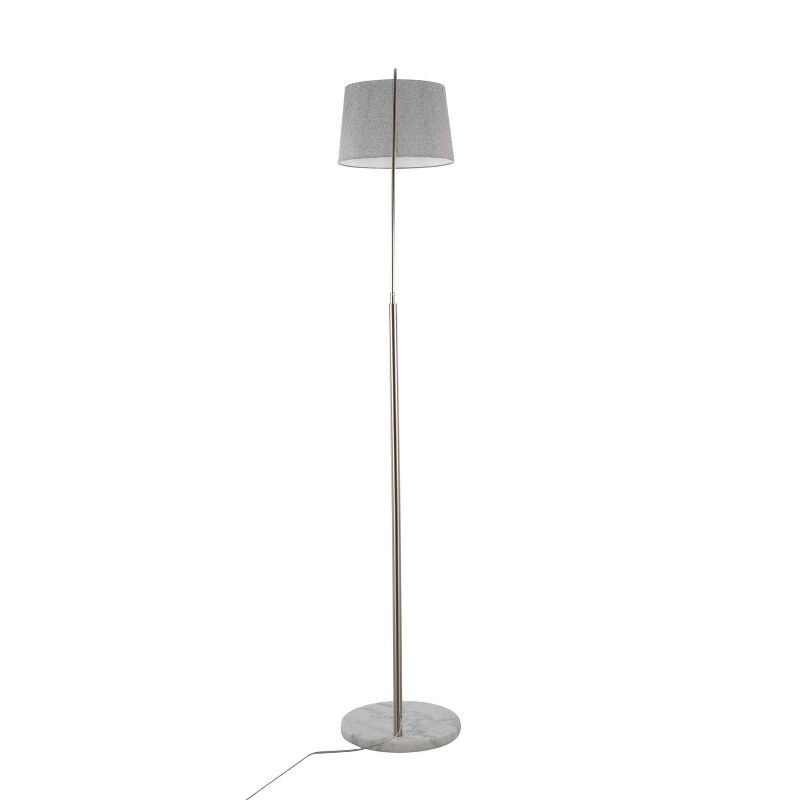 LumiSource March Contemporary Floor Lamp in White Marble and Nickel with Gray Linen Shade, 5 of 11