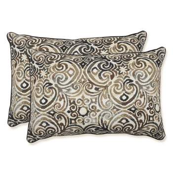 Set of 2 Paisley Cream & Brown Outdoor Corded Square Throw Pillows 18.5
