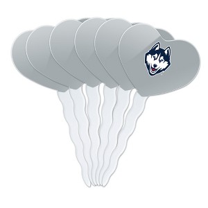 University of Connecticut Huskies Primary Logo Heart Love Cupcake Picks Toppers Decoration Set of 6 - 1 of 4