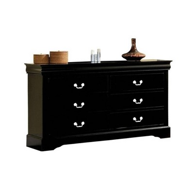 Louis Philippe III Sleek Black 6-Drawer Dresser with Nickel Handles