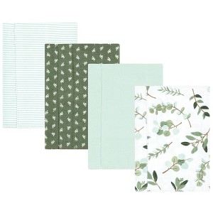 Hudson Baby Infant Girl Cotton Flannel Burp Cloths, Eucalyptus 4-Pack, One Size - 1 of 4