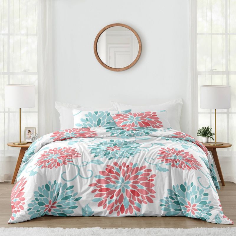 3pc Emma Full/Queen Kids&#39; Comforter Bedding Set Coral and Turquoise - Sweet Jojo Designs, 1 of 8