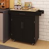MAYEERTY Black Rolling Kitchen Island Trolley, Rubber Wood Top 1 Drawer 2 Doors Adjustable Shelves Towel/Seasoning Racks - 2 of 4