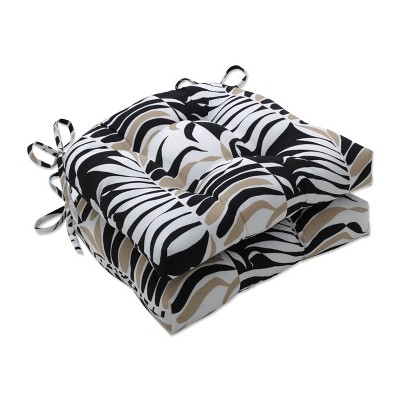 2pk Outdoor/Indoor Large Chair Pad Set Palm Stripe Black/Tan - Pillow Perfect