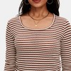 Knit & Lounge Women’s Scoop Neck Long Sleeve Fitted Rib Knit Striped Pullover Lightweight Everyday Top - 2 of 4