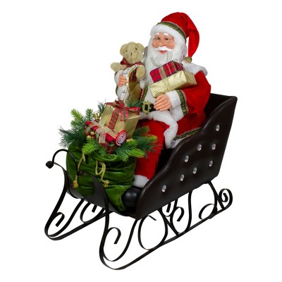 Northlight 32" Red Traditional Jolly Santa Claus in Jewel Sleigh Christmas Figurine