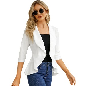 Women's 3/4 Sleeve Cropped Blazer Lightweight Open Front Cardigan Jacket for Business Causal - 1 of 4