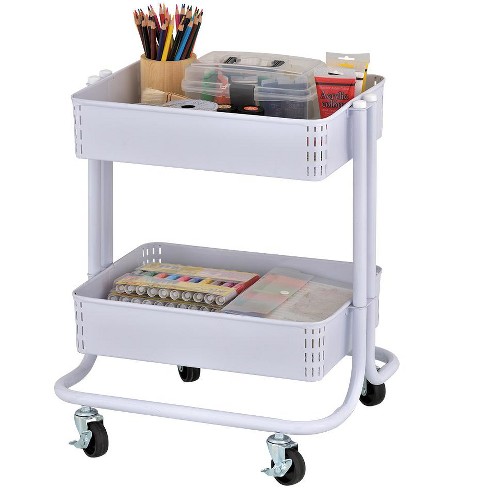 Ecr4kids 2 Tier Metal Rolling Utility Cart Mobile Storage Organizer White Target