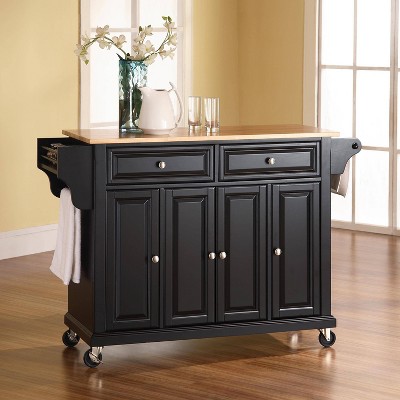 Black Granite Top Kitchen Cart with Storage and Spice Rack
