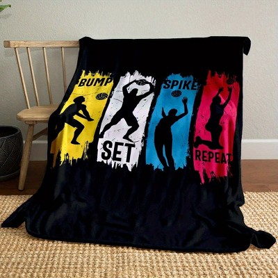 Volleyball Sports Action Print Flannel Throw Blanket - Soft, Non-Shedding, All-Season Polyester Bedding for Nap & Office