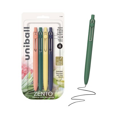uniball Zento Retractable Liquid Gel Pens, 0.7mm Medium Point, Black Ink, Tropical Barrel Colors, 4ct – Smooth, Quick-Drying Gel Ink