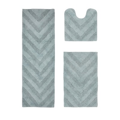 Hugo 3-Piece Bath Rug Set 100% Premium Cotton Tufted Chevron Pattern Bathmats for Bathroom, Super Soft Absorbent Machine Washable