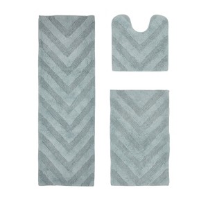 Hugo 3-Piece Bath Rug Set 100% Premium Cotton Tufted Chevron Pattern Bathmats for Bathroom, Super Soft Absorbent Machine Washable - 1 of 4