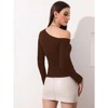 Coolmee Womens Off The Shoulder Tops Slim Fitted Tee Long Sleeve One Shoulder Casual Blouse Going Out Tops - 2 of 4