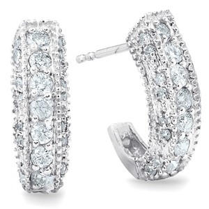Pompeii3 1/2ct Vintage Pave Huggie Hoops Earrings 14K White Gold - 1 of 4