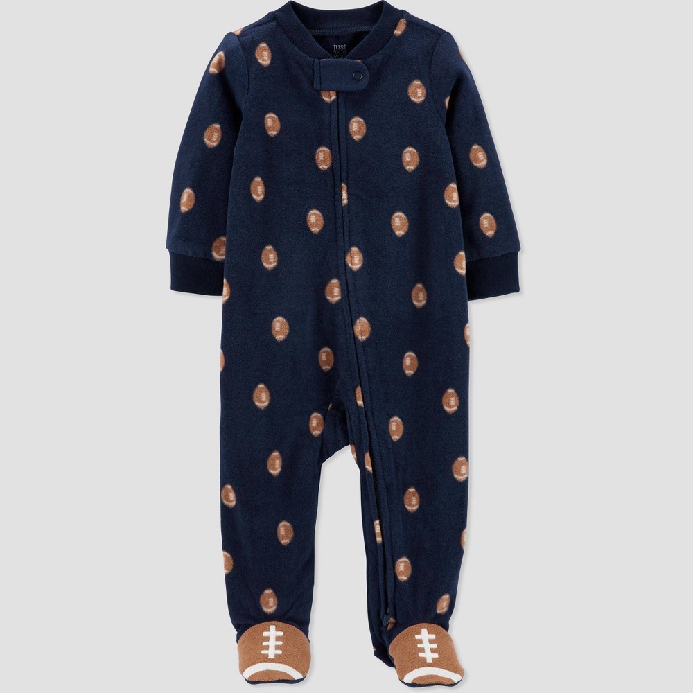Carter's Size 0-3M Just One You Baby Boys' 'Football' Microfleece Footed Pajama - Navy 0-3M, Blue