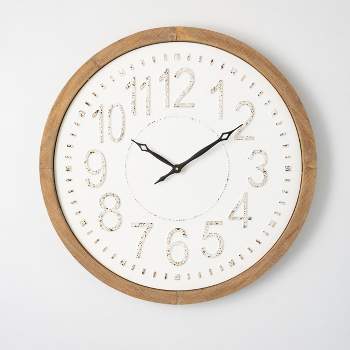 24.5"H Sullivans Creamy Metal Wood-Frame Clock, Multicolored