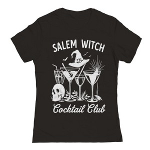 Rerun Island Women Salem Witch Cocktail Club Booze Short Sleeve Graphic Cotton T-Shirt - 1 of 4