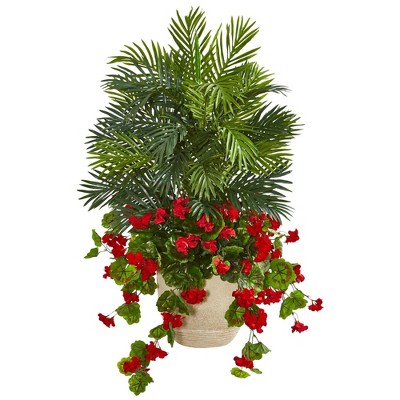 Nearly Natural 3.5-ft Geranium & Areca Palm Artificial Plant