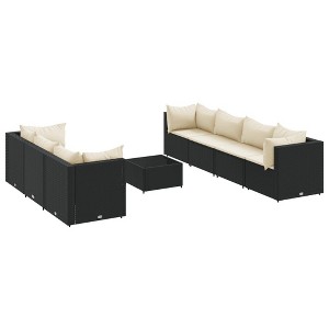 vidaXL Patio Lounge Set with Cushions Sectional Sofa Garden Backyard Poly Rattan - Black and Cream 7 Piece - 1 of 4