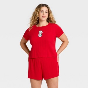 Women's Pointelle Short Sleeve Top and Shorts Pajama Set - Wild Fable™ - 1 of 3