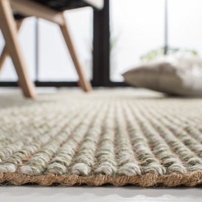 Hand-Woven Green and Natural Jute Area Rug, 5' x 8'