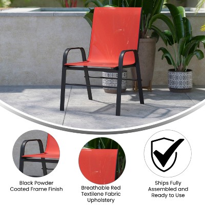 Set of 4 Sleek Black Outdoor Stack Chairs with Flex Comfort