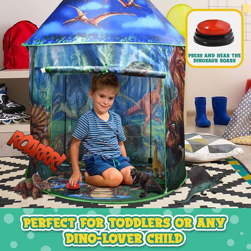 Toy To Enjoy Dinosaur Pop-Up Play Tent with Remote Controlled Lights, Dinosaur Roar Sound Button, and 6 Dinosaur Figure Toys for Boys and Girls, 4 of 9