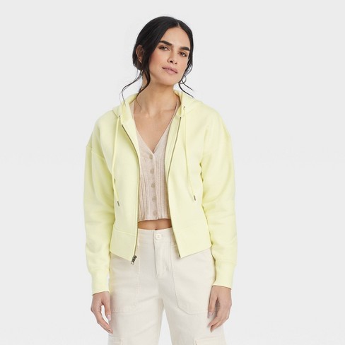 Women's Sensory-friendly Cropped Hooded Zip-up Sweatshirt - Universal Thread ™ Yellow M : Target