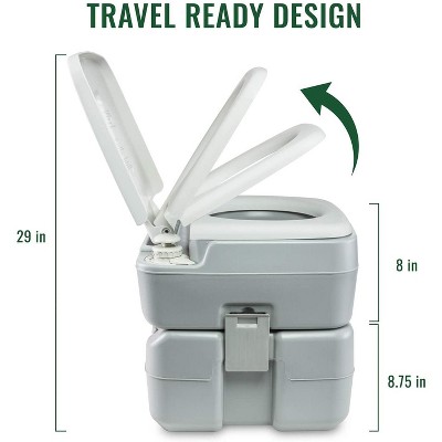 Gray Portable Camping Toilet with Power Flush and 5.3 Gallon Tank