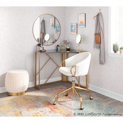 Claire Cream Velvet and Gold Metal Task Chair