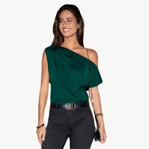Women's Green Asymmetrical Off-Shoulder Blouse -Cupshe - 1 of 4