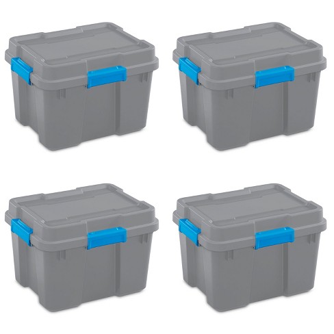 Sterilite 20 Gallon Plastic Storage Container Box Cement Gray/Blue