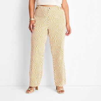 Women's Wave Print Cut Out Waist Straight Leg Jeans - Future Collective™ with Alani Noelle Cream/Yellow 30