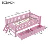 Twin Size Wood Platform Bed with Guardrail and 2 Drawers, White/Pink-ModernLuxe - 4 of 4