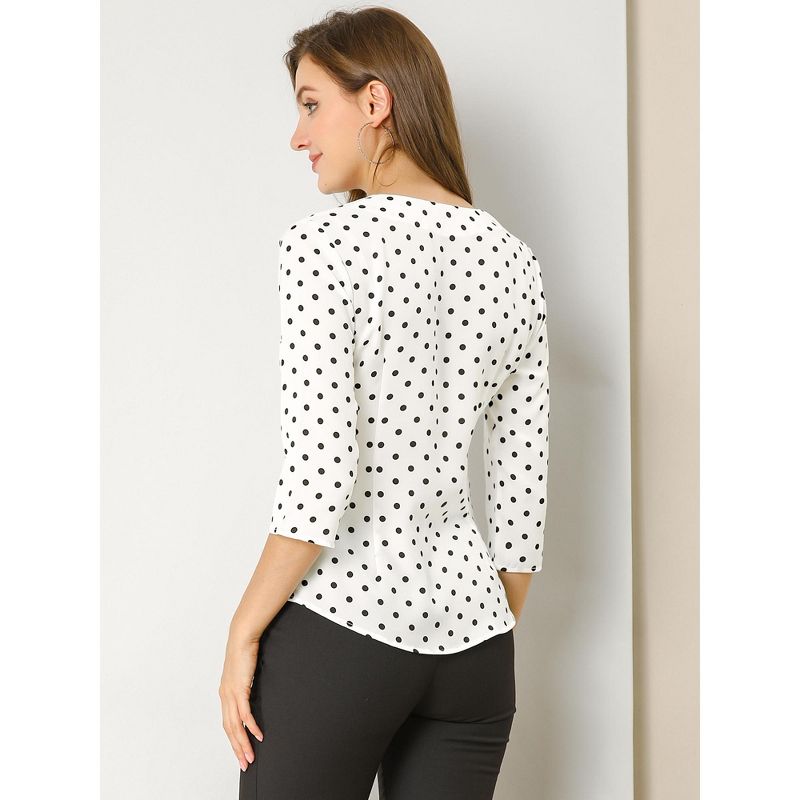 Allegra K Women's Polka Dots 3/4 Sleeve Casual Button Front Shirt, 6 of 8