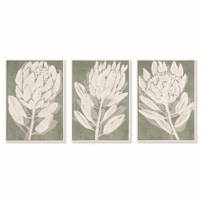 Plum & Post 19.75"W x 1.25"D x 27.5"H Protea Triptych Hand-Embellished Giclees Wall Art Set of 3