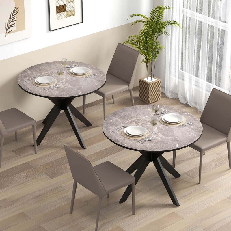Costway Round Dining Table 36" Faux Marble Tabletop Rubber Wood Legs Kitchen White/Black, 5 of 11