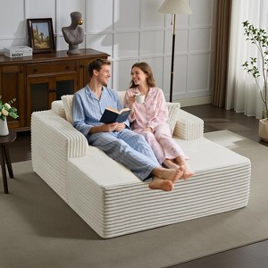 Acekool 61" Oversized Chaise Lounge Chair, Extra-Wide Corduroy Sofa,4 Pillows & Armrests, Cozy Loveseat for Living Room or Bedroom,Black - 1 of 4