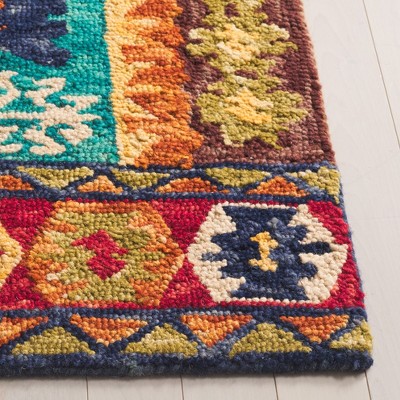 Handmade Blue and Red Geometric Wool Area Rug, 5' x 8'