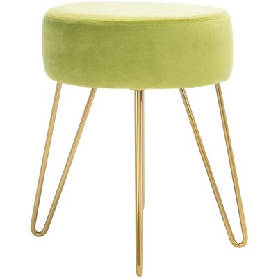 Abrea Pear Velvet Round Ottoman with Gold Hairpin Legs