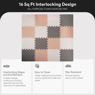 BalanceFrom 16-Tile Pink, White, Gray PVC Interlocking Play Mat