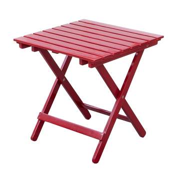 Merry Products Authentic Acacia Hardwood Compact Flat Folding Adirondack Slatted Side Table Outdoor Patio Furniture, Red