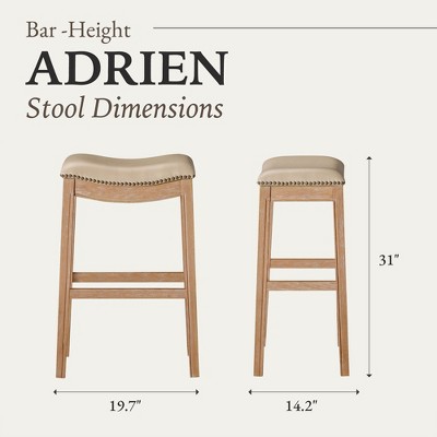 Weathered Oak Backless Saddle Barstool with Vegan Leather Seat