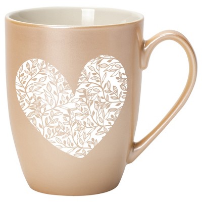 Elanze Designs Heart Leaf Pearlescent Sand 10 ounce New Bone China Coffee Cup Mug