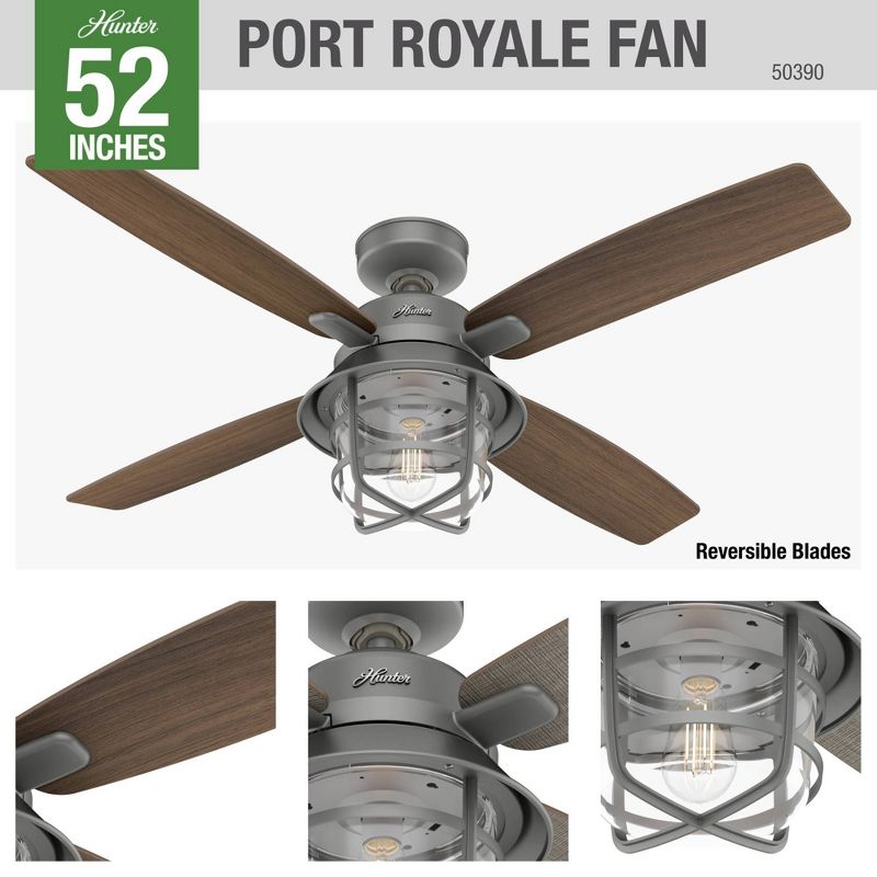52" Port Royale Damp Rated Ceiling Fan with Remote (Includes LED Light Bulb) - Hunter Fan, 5 of 16