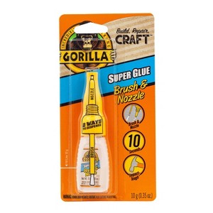 Gorilla Glue .35oz Super Glue with Brush & Nozzle: Fast Drying Clear Adhesive for Art, Stationery, Office Use - 1 of 4